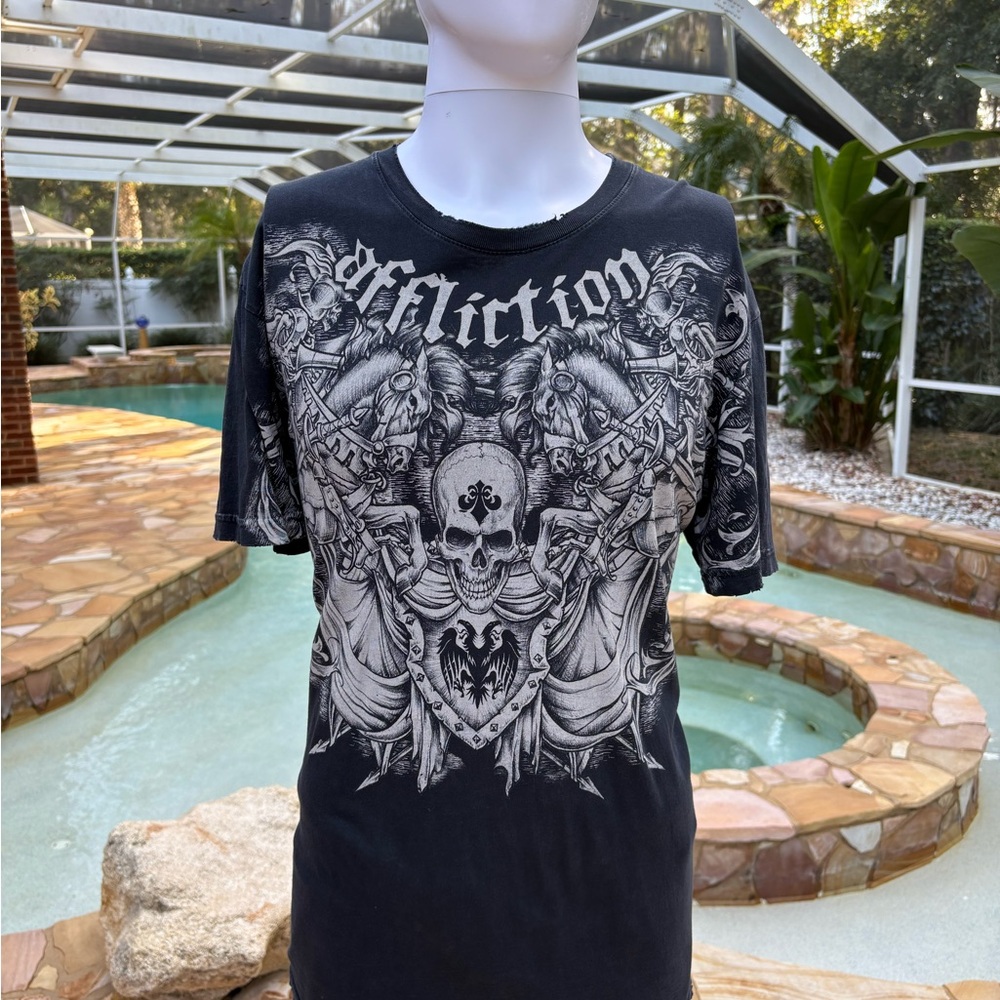 Affliction Black Tee with Skull and Horse Design